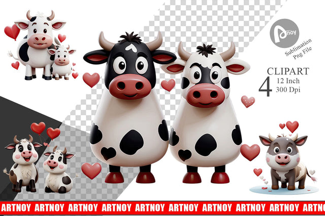 Valentine Cow Clipart Sublimation artnoy 