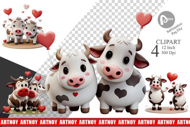 Valentine Cow Clipart Sublimation artnoy 