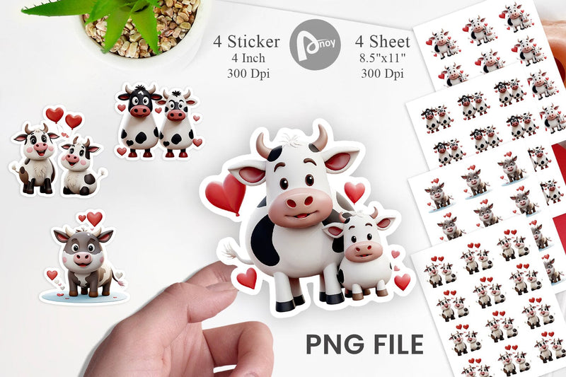 Valentine Cow Sticker Sublimation artnoy 