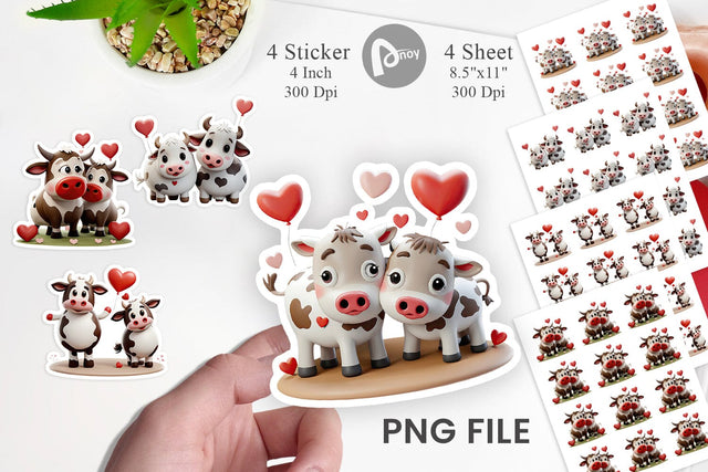 Valentine Cow Sticker Sublimation artnoy 