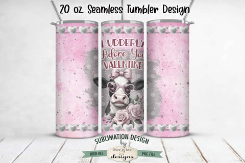 Valentine Cow Tumbler Wrap Design - I Udderly Adore You - 20 oz. SEAMLESS Sublimation Tumbler Wrap Sublimation Ewe-N-Me Designs 