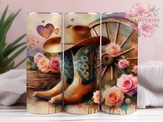 Valentine Cowboy Boots Tumbler, Western Love Tumbler, Cowboy 20oz Wrap, Sublimation Design, Romantic Western Gift, Rustic Boots Wrap, Stylish Valentine Tumbler Sublimation Li Zamperini 