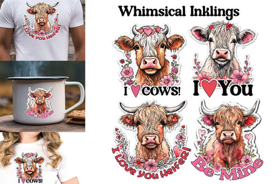 Valentine Cows Sublimation Clipart Set SVG Whimsical Inklings 