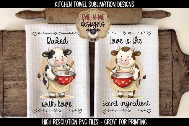 Valentine Cows Sublimation Kitchen Towel Designs Sublimation Ewe-N-Me Designs 