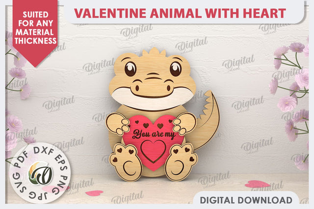 Valentine Crocodile with Heart Laser Cut. Cute Animals SVG SVG Evgenyia Guschina 