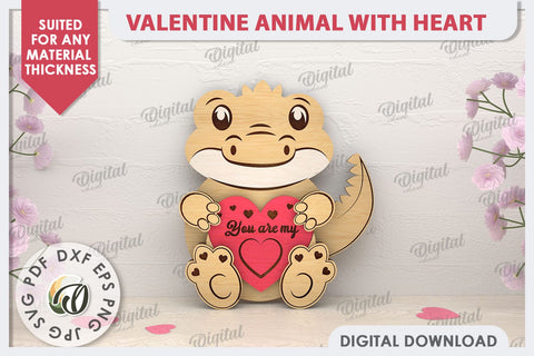 Valentine Crocodile with Heart Laser Cut. Cute Animals SVG SVG Evgenyia Guschina 