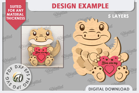 Valentine Crocodile with Heart Laser Cut. Cute Animals SVG SVG Evgenyia Guschina 