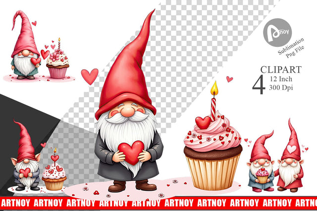 Valentine Cupcake Gnome Clipart Sublimation artnoy 