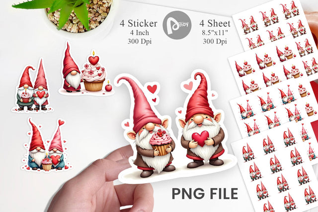 Valentine Cupcake Gnome Sticker Sublimation artnoy 