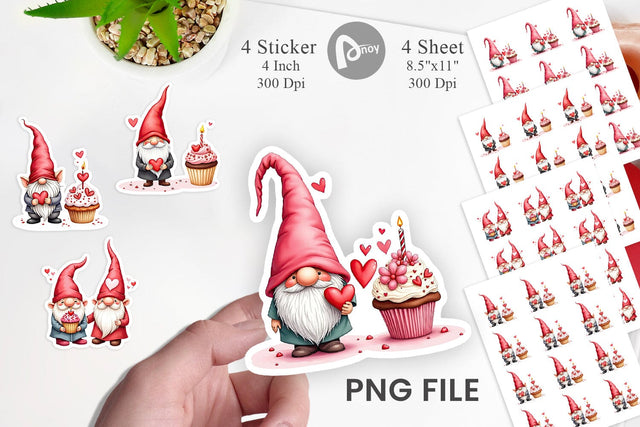 Valentine Cupcake Gnome Sticker Sublimation artnoy 