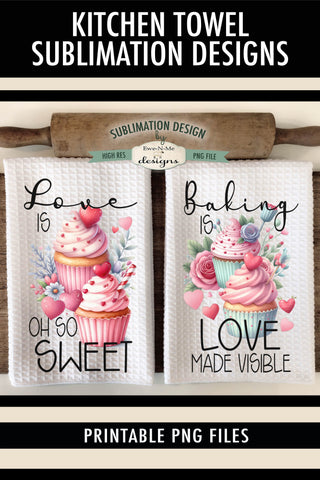 Valentine Cupcake Kitchen Towel Designs | Valentine Baking Dish Towel Designs Sublimation Ewe-N-Me Designs 