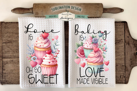 Valentine Cupcake Kitchen Towel Designs | Valentine Baking Dish Towel Designs Sublimation Ewe-N-Me Designs 