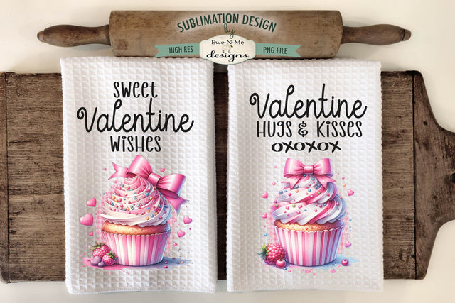 Valentine Cupcakes Hugs Kisses Sublimation Towel Designs Sublimation Ewe-N-Me Designs 