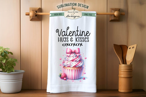 Valentine Cupcakes Hugs Kisses Sublimation Towel Designs Sublimation Ewe-N-Me Designs 