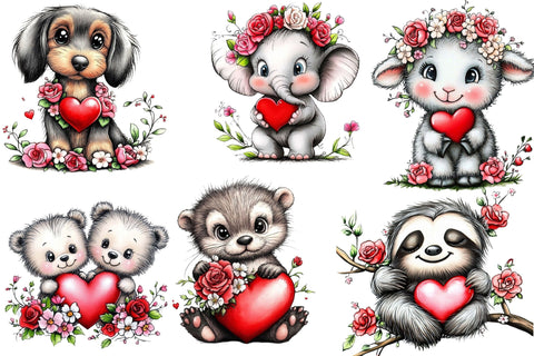 Valentine Cute Animals Clipart Bundle Sublimation SVGArt 