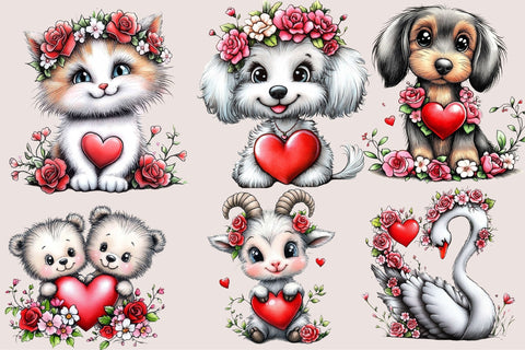 Valentine Cute Animals Clipart Bundle Sublimation SVGArt 