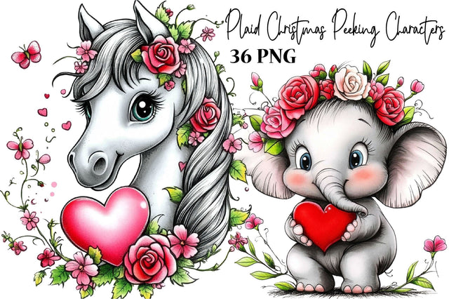 Valentine Cute Animals Clipart Bundle Sublimation SVGArt 