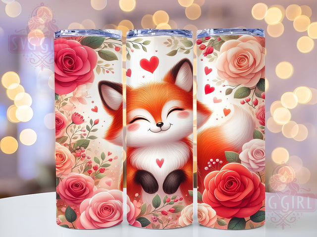 Valentine Cute Fox Tumbler, Cute Fox Tumbler, 20Oz Sublimation, Animal Valentine Design, Love Fox Printable, Valentine's Day Tumbler, Cute Animal Heart Wrap Sublimation SvggirlplusArt 