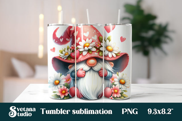 Valentine cute gnome flower daisy tumbler sublimation Sublimation Svetana Studio 