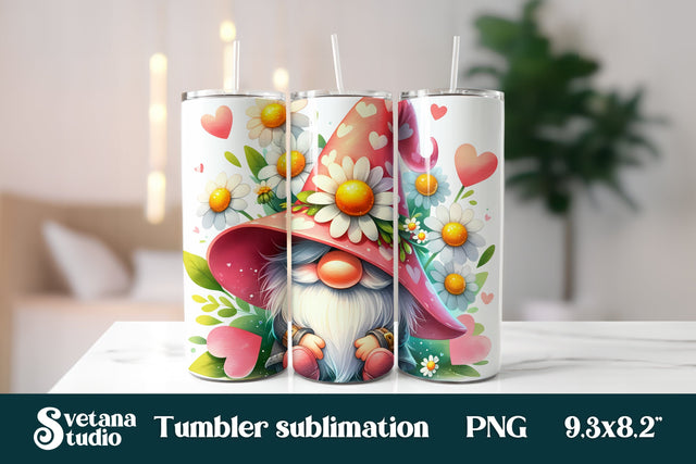 Valentine cute gnome flower daisy tumbler sublimation Sublimation Svetana Studio 