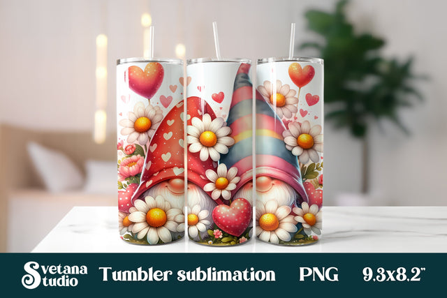 Valentine cute gnome flower daisy tumbler wrap sublimation design Sublimation Svetana Studio 