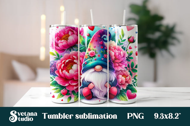 Valentine cute gnome flower peony tumbler wrap 20 Oz SVG Svetana Studio 