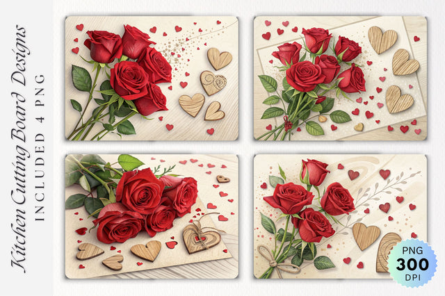 Valentine Day Card with Roses, Wooden Heart Confetti and Cutting Board Sublimation Regulrcrative 