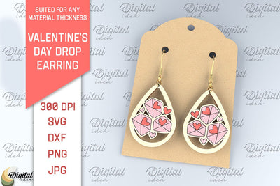 Valentine Day Drop Earrings SVG. Tear Drop Earrings Lasercut SVG Evgenyia Guschina 