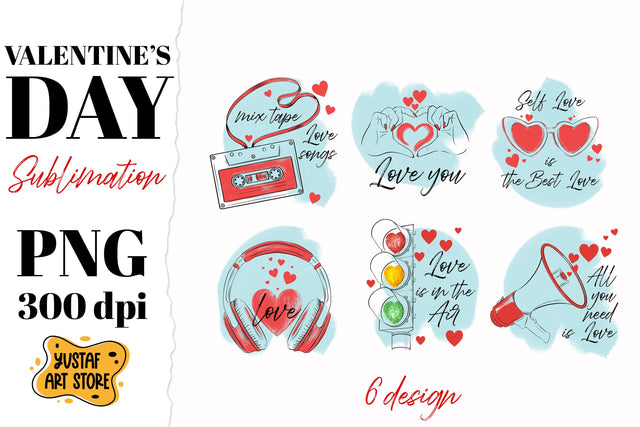 Valentine Day sublimation 6 design. Love sketch illustration Sublimation Yustaf Art Store 