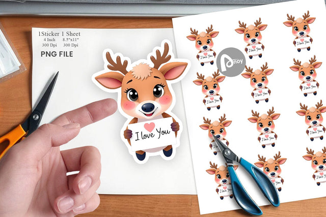 Valentine Deer Cartoon Sticker Sublimation artnoy 