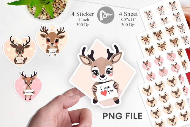 Valentine Deer Cartoon Sticker Sublimation artnoy 