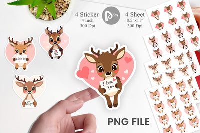Valentine Deer Cartoon Sticker Sublimation artnoy 