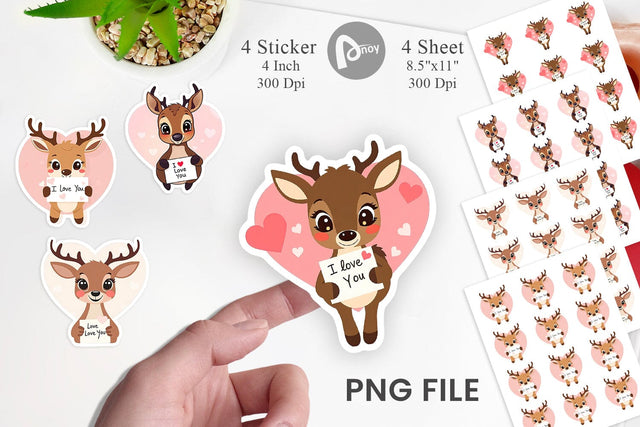 Valentine Deer Cartoon Sticker Sublimation artnoy 