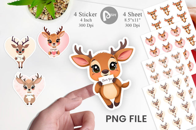 Valentine Deer Cartoon Sticker Sublimation artnoy 