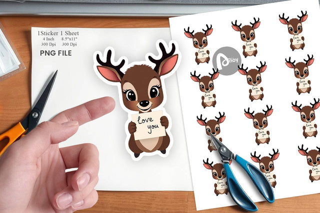 Valentine Deer Cartoon Sticker Sublimation artnoy 