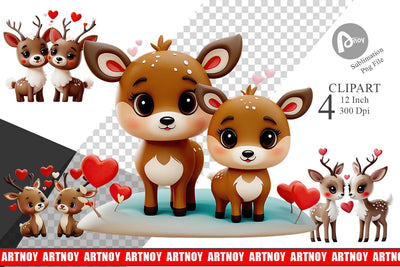 Valentine Deer Clipart Sublimation artnoy 