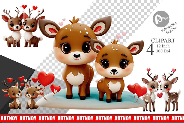 Valentine Deer Clipart Sublimation artnoy 