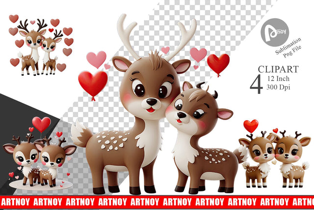 Valentine Deer Clipart Sublimation artnoy 