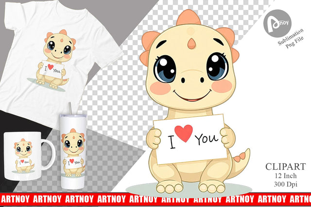 Valentine Dinosaur Cartoon Clipart Sublimation artnoy 