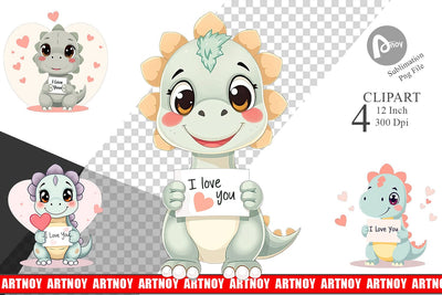 Valentine Dinosaur Cartoon Clipart Sublimation artnoy 