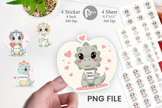 Valentine Dinosaur Cartoon Sticker Sublimation artnoy 
