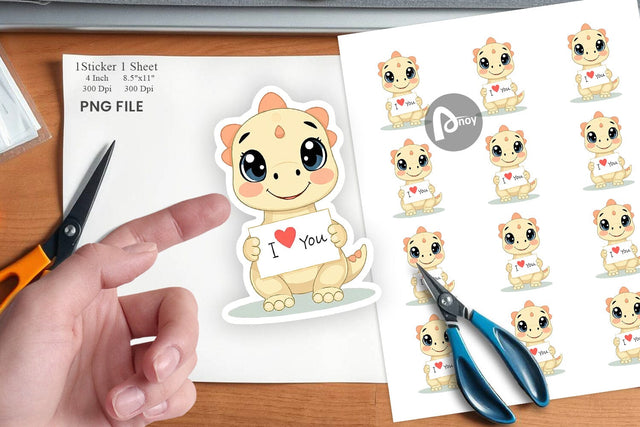 Valentine Dinosaur Cartoon Sticker Sublimation artnoy 