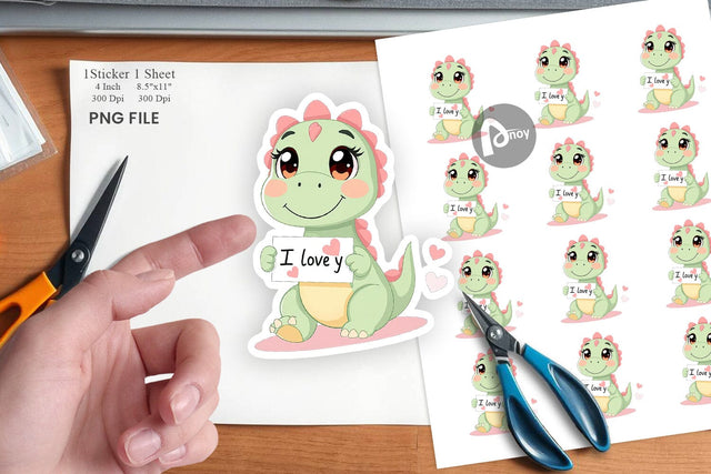 Valentine Dinosaur Cartoon Sticker Sublimation artnoy 