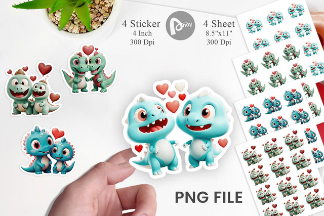 Valentine Dinosaur Sticker Sublimation artnoy 
