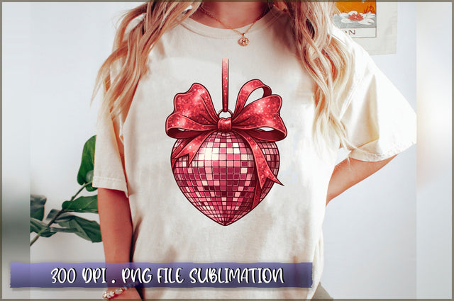 Valentine Disco Heart Coquette Bow Sublimation Clipart Sublimation Shetara Begum 