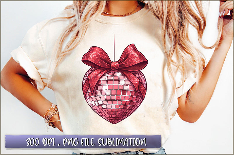 Valentine Disco Heart Coquette Bow Sublimation Clipart Sublimation Shetara Begum 