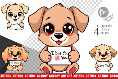 Valentine Dog Cartoon Clipart Sublimation artnoy 