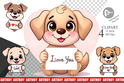 Valentine Dog Cartoon Clipart Sublimation artnoy 
