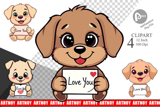 Valentine Dog Cartoon Clipart Sublimation artnoy 