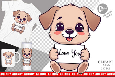 Valentine Dog Cartoon Clipart Sublimation artnoy 